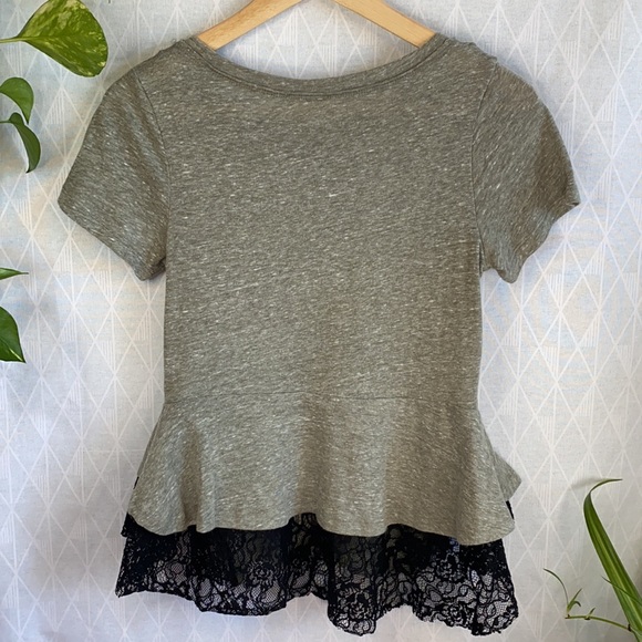 2/$15 Free People Black Lace Peplum Tee - Picture 6 of 8